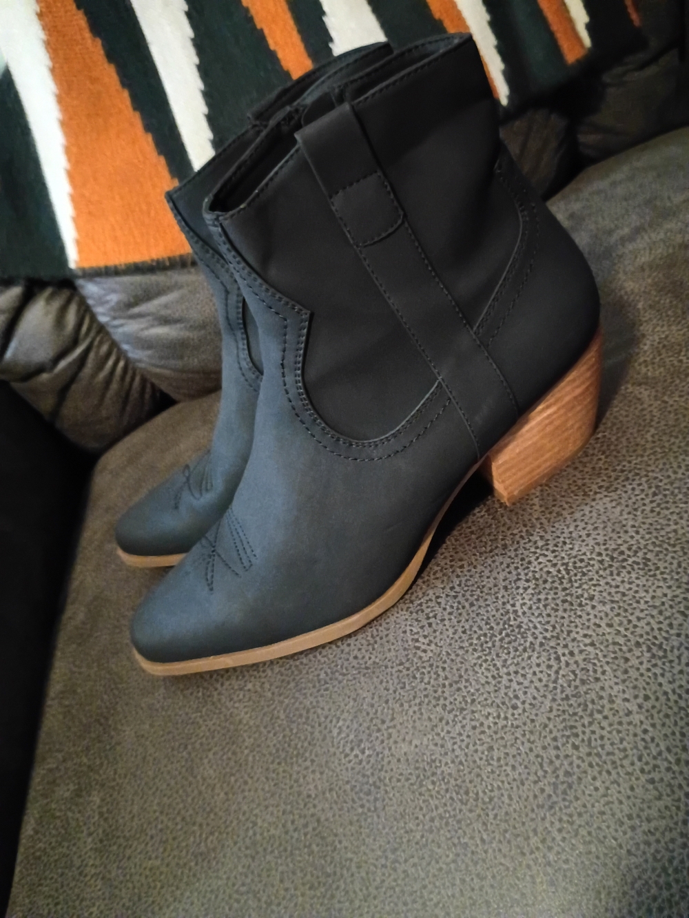 Dolce Vita Black Western Ankle Boots with Wood Block Heel